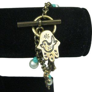 Bracelet 8 In Metal Goldtone Charm Chain Jewelry Hasma Hand Bird Key Faux Pearl
